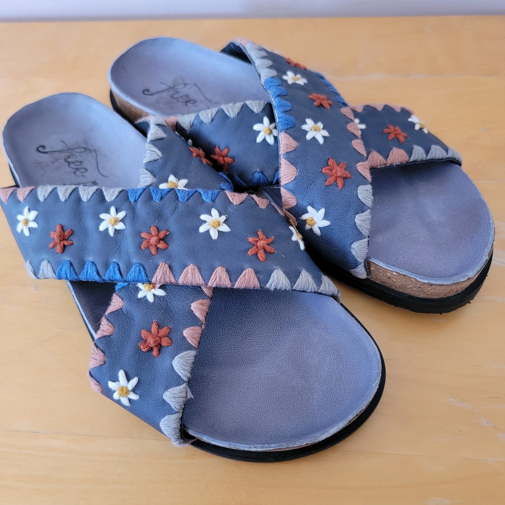 NWOT Fee People Blue Embroidered Sandals